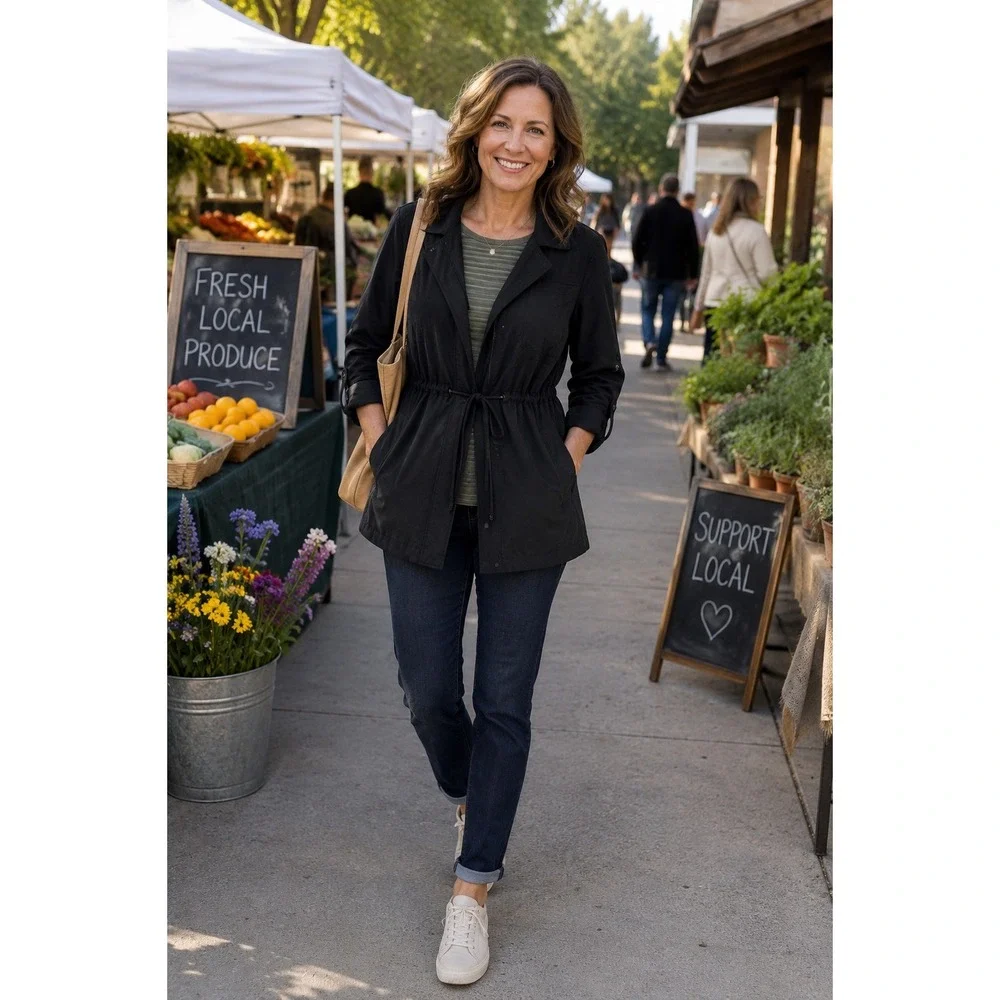 Duluth Trading Co Black Drawstring Waist‎ Utility Jacket XS